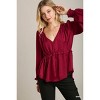 Slickblue Satin Baby Doll Top for Women, V-Neck with Ruffle Detail, Long Sleeve Blouse, Black/Wine/Sapphire, Size S-L - 2 of 4