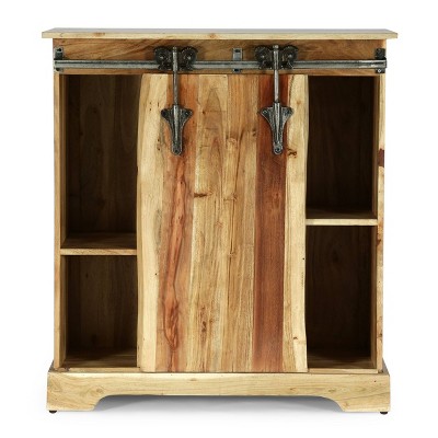 Laymon Modern Industrial Handcrafted Acacia Wood Live Edge Cabinet with Sliding Door Natural/Black - Christopher Knight Home