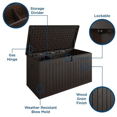 COSCO Dark Brown Lockable Resin Deck Box with Storage Divider