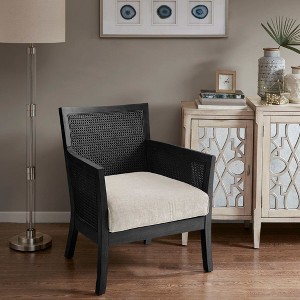 Okak Cane Accent Chair with Comfy Upholstery Solid Wood Legs Mid-Century Stylish Reading Armchair for Living Room Waiting Room - 1 of 4