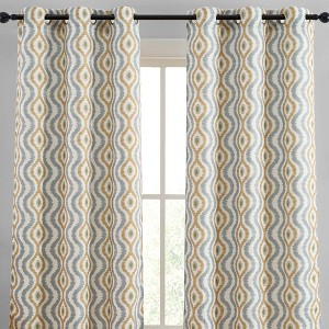 HLC.ME Tanner Ogee Ikatt Damask Patterned Window Grommet Curtains Bedroom - Light Reducing Darkening Window Panels, Set of 2 - 1 of 4