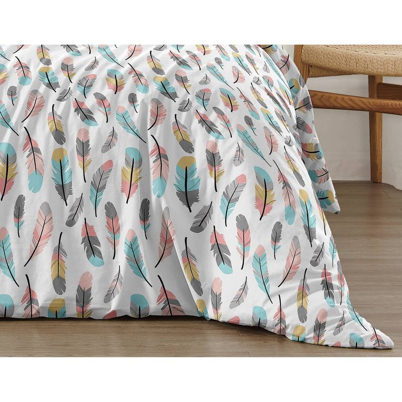 3pc Feather Full/Queen Kids&#39; Comforter Bedding Set Gray and Coral - Sweet Jojo Designs, 4 of 7