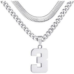 Number Necklace for Boys Athlete Kids Number Chain Layered Necklace for Men Stainless Steel Baseball Football Basketball Necklaces for Boys Gifts - 1 of 4