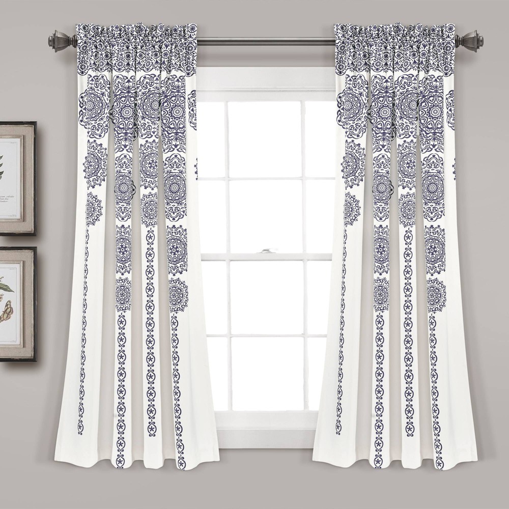 Photos - Curtains & Drapes Set of 2  Striped Medallion Light Filtering Window Curtain Panels(84"x52")