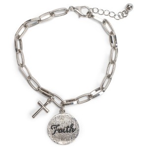 Dicksons Faith Cross Dangle Charm Women's 7.5-9 Inch Silver Plated Everyday Chain Clasp Bracelet - 1 of 4