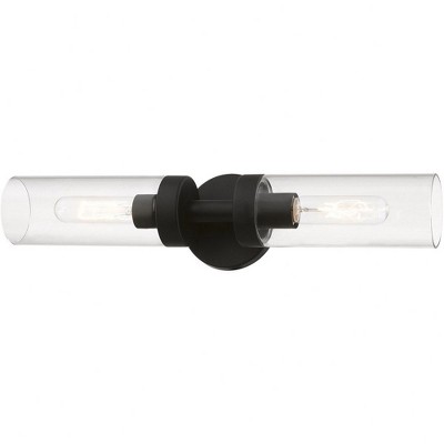 Black Steel 2-Light Vanity with Clear Glass Shades