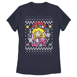 Women's Nintendo Ugly Christmas Peach Wreath T-Shirt - 1 of 4