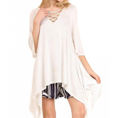 Women's Crossed Bell Sleeve Asymmetrical Tunic - umgee