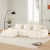 114" L-Shaped Modular Sofa Flannelette 3-Seater Ottoman Buckle No Assembly Cream - 2 of 4