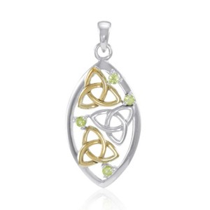 Slickblue Women's Celtic Trinity Knot Pendant in Sterling Silver with 14K Gold Accents and Peridot Gemstones, 18" Chain - 1 of 3