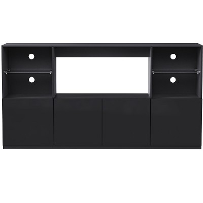 PDTEND 67.7 in. High Gloss TV Stand with LED Lights for TVs up to 75, Black