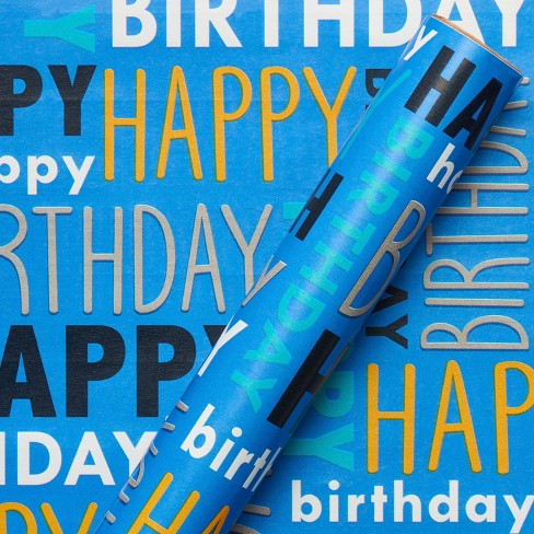 Happy Birthday Print Wrapping Paper Blue - Spritz™ : Target