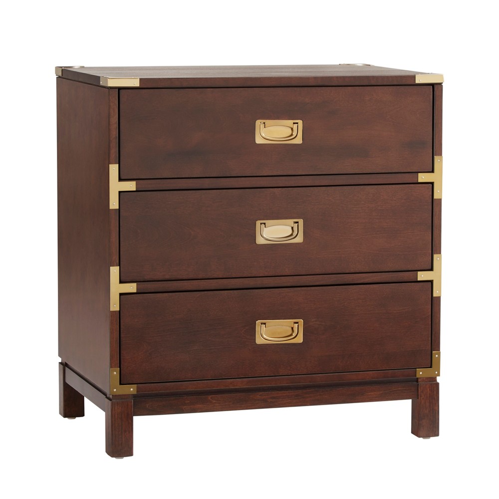 Borden Campaign 3Drawer Nightstand Espresso - Inspire Q: Bedside Table with Storage, Wood Veneer Finish