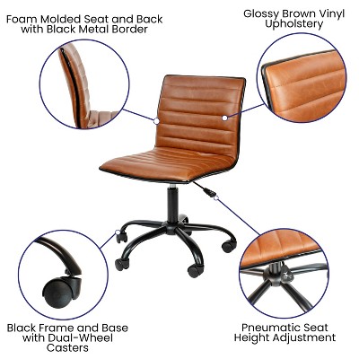 Brown Vinyl Armless Swivel Executive Office Chair