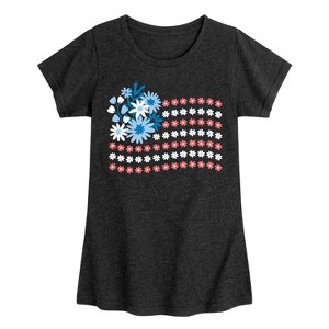 Girls' - Instant Message - Floral USA Flag Fitted Short Sleeve Graphic T-Shirt - 1 of 4