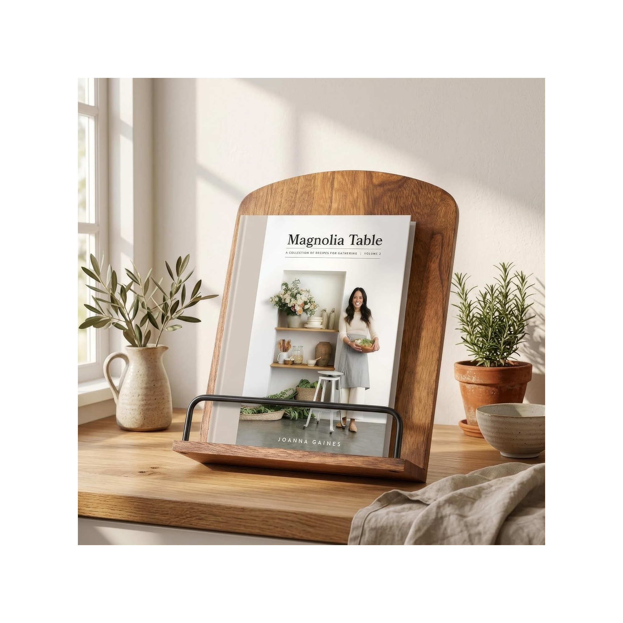 ZICOTO Wooden Cookbook Stand for Kitchen Counters – Solid Wood Holder Keeps Recipe Books Open and Fits Tablets or iPads – Enhances Any Kitchen Decor