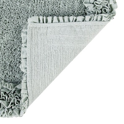 Sage Green Cotton Tufted Shaggy Border 2-Piece Bath Rug Set