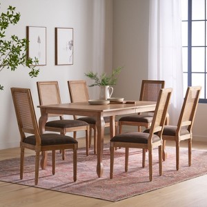 Christopher Knight Home Regan 7 Piece French Country Fabric Upholstered Wood and Cane Expandable Dining Set - 1 of 4