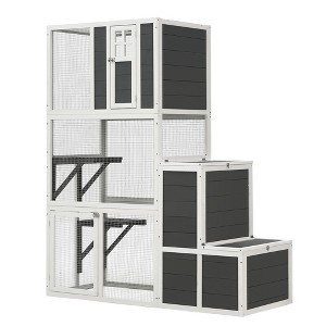Gsluuk 3-Tier Wooden Outdoor & Indoor Cat House Suitable for 1-3 Cats Cat Enclosure Resting Box with 4 Platforms and 2 doors - 1 of 1