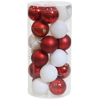 Sunnydaze Indoor Christmas Holiday Tree Shatterproof Merry Medley Ball Ornaments with Hooks - 2"- Red and White - 24pc