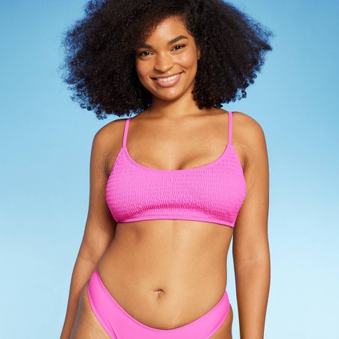 Women's Smocked Bralette Bikini Top - Wild Fable™ Pink XL