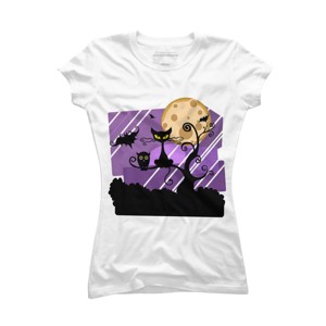 Junior's Design By Humans Night Halloween moon By ChadiElHanchi T-Shirt - 1 of 3