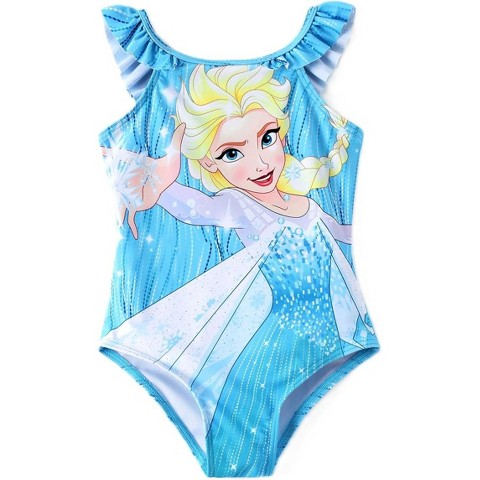 Frozen Disney Frozen Kids Summer Ruffle One Piece Swimsuits Elsa Blue 6-7