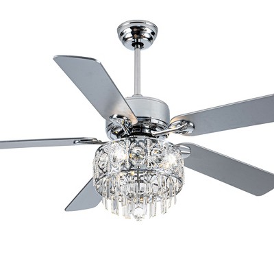 Bella Depot 52" Modern Silver Crystal Ceiling Fan with Light and Remote
