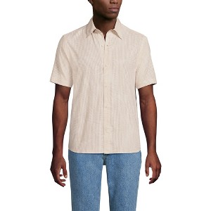 Lands' End Men's Short Sleeve Cooling Shirt - Ivory/Stone Palm