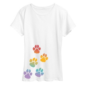 Women's - Instant Message - Rainbow Paw Prints Bottom Side Hit Short Sleeve Graphic T-Shirt - 1 of 4