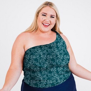 Calypsa Women's Plus Size One Shoulder Layla Crop Swim Top WIth Built In Bra - 1 of 4