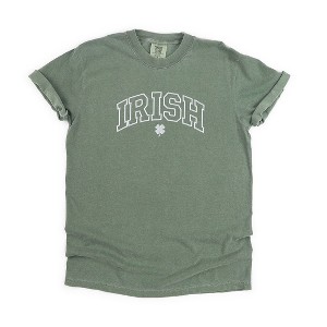 Simply Sage Market Women's Embroidered Irish Varsity Clover St. Patrick's Day Short Sleeve Garment Dyed Tee - 1 of 3