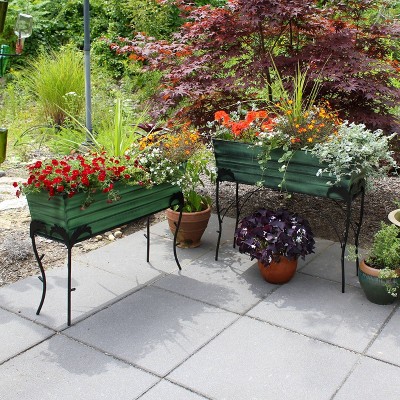 Green Galvanized Steel Flower Planter Box with Iron Stand