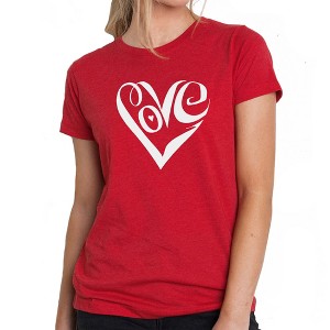 LA Pop Art Women's Premium Blend Word Art T-shirt - Script Love Heart - 1 of 4
