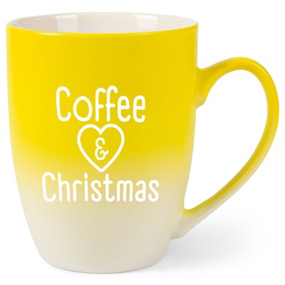 Elanze Designs Coffee & Christmas Two Toned Ombre Matte Yellow and White 12 ounce Ceramic Stoneware Coffee Cup Mug