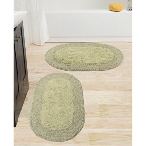 Double Ruffle Collection Bathroom Rugs Set, Washable Rug, Extra Soft and Absorbent bath Rug, Kitchen Mat, Bath Mat Set,Non-Slip, 2 Pcs Set(M+L), Sage - 1 of 4