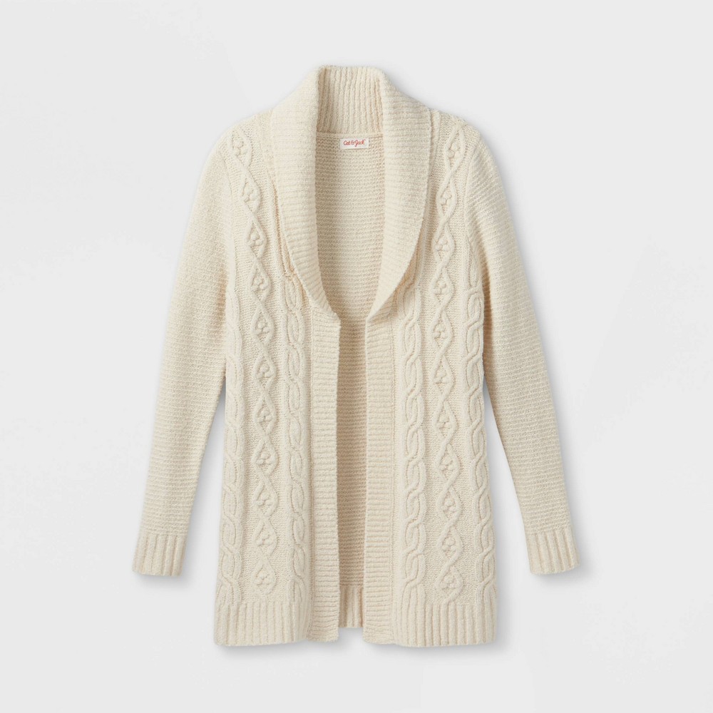 Girls' Long Open Cable Cardigan - Cat & Jack Cream M, Ivory