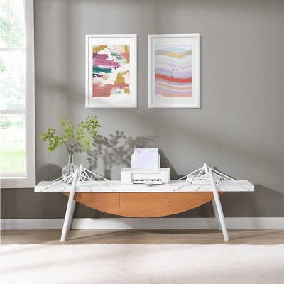 Sailboat Shaped TV Stand,MDF Wood Media Console Table With Drawer And Metal Support,Storage Cabinet For Living Room Office-Cuddlewood