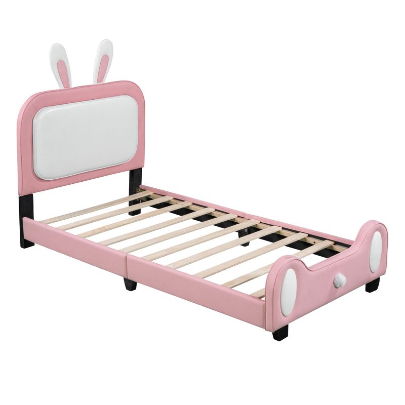 Full/Twin Size Upholstered Rabbit-Shape Princess Platform Bed+Pink-ModernLuxe, 4 of 9