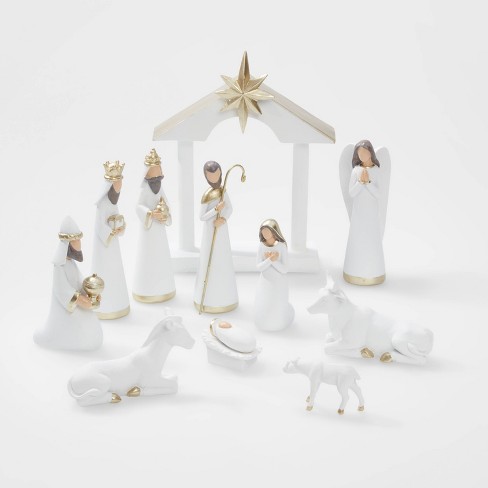 12pc Resin Nativity Set White With Gold Accent Wondershop