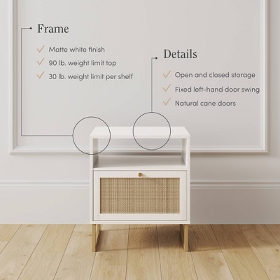 Mina White and Gold Rattan Nightstands Set of 2