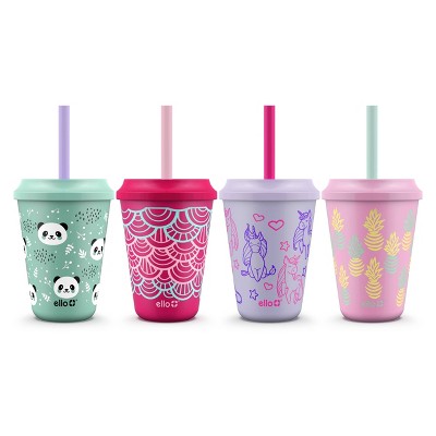 (total of 8 cups and 5 tops) Ello 12oz 4pk Plastic Chameleon Color Changing Cups with Twist on Lids Purple