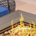 blue cushion/brown wicker