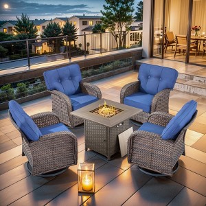 Buenhomino 5 Piece Patio Furniture Set,Wicker Swivel Rocker Patio Chairs Set of 4 with 30'' Fire Pit Table Outdoor Furniture Set - 1 of 4