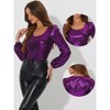 Allegra K Women's Scoop Neck Lantern Sleeve Shiny Metallic Glitter Tops - 2 of 4