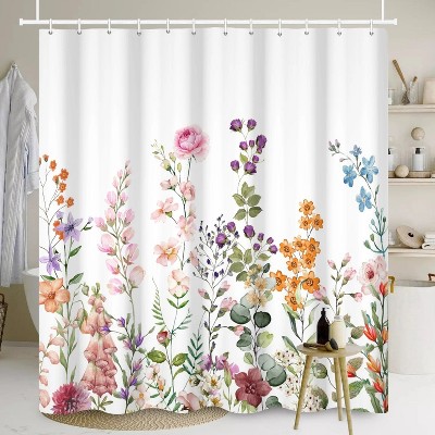 LunaLulinlk Floral Shower Curtain,Spring Colorful Flowers Waterproof Fabric Bathroom Curtain with Hooks