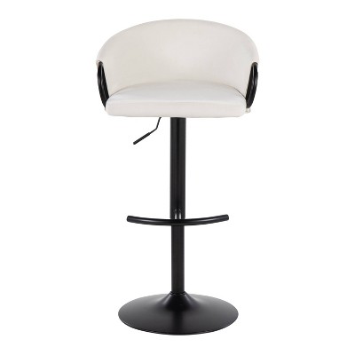 Set of 2 Adjustable Black Metal and Cream Velvet Swivel Barstools