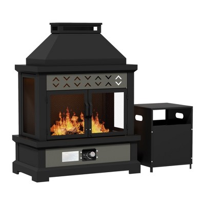 YARDSIGHT Iron Rectangular Gas Fireplace with Grey Heat Transfer and Black High-Temperature Powder Coating - Modern & Durable