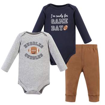 Hudson Baby Infant Boy Long-Sleeve Bodysuits and Pants, Football Huddles Long-Sleeve