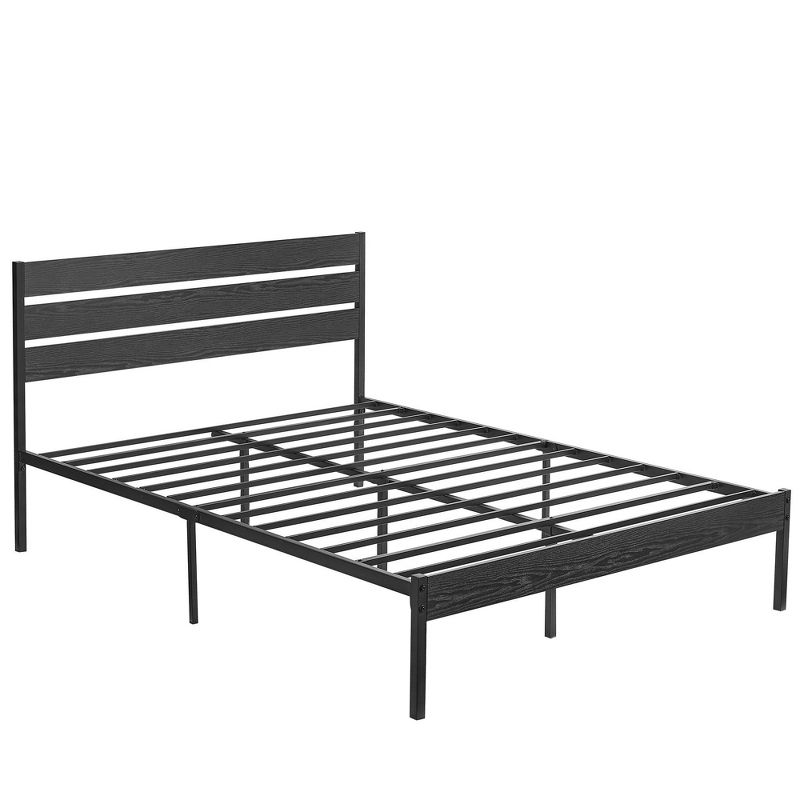 VECELO Platform Bed Frame with Rustic Vintage Wood Headboard and Footboard, Sturdy Metal Slats, No Box Spring Required, 1 of 14